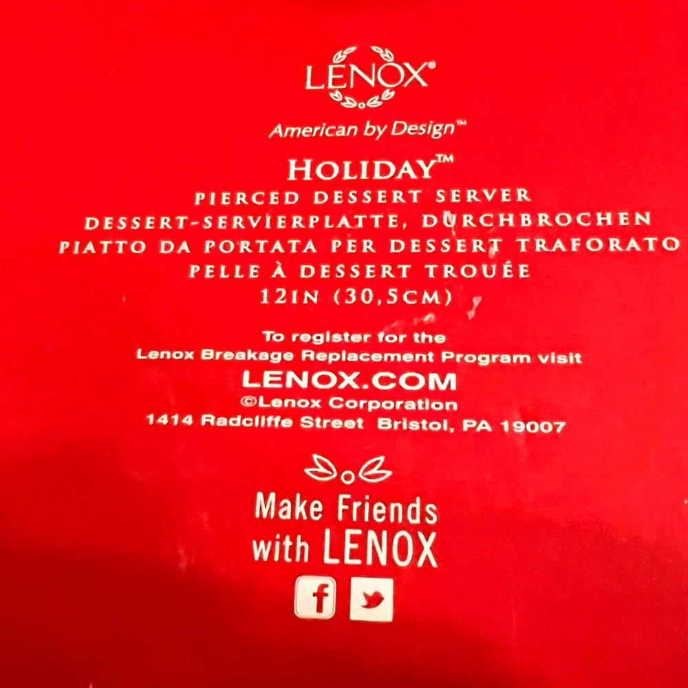 Lenox Cream Dessert Server with Holly and Gold Trim - NIB #15B - Picture 2 of 4
